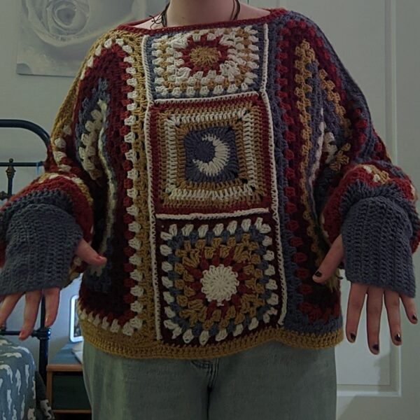 Pull soleil/lune d'automne porté